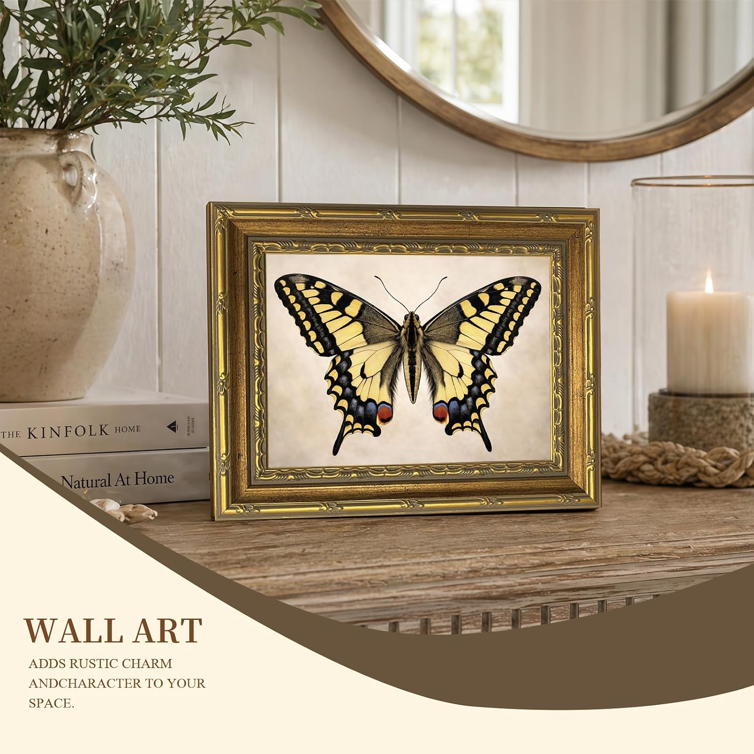 Vintage Yellow Butterfly Animal Insect Gold Frame Wall Art Canvas Print image 4