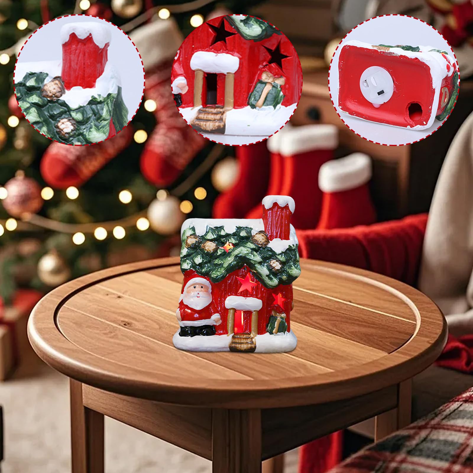 Villaggio di Natale con illuminazione, decorazione natalizia per casa di Natale, in legno, con luce a LED, in miniatura, decorazione a LED, casa di Natale per interni (C