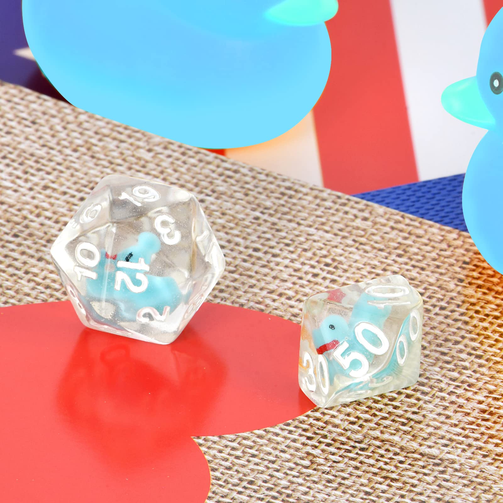 Juego de dados poliédricos y RPG de pato DND con pato interior poliédrico Roll Play Gaming D20 dados Dungeons and Dragon Dados, 7 piezas, color azul