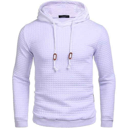 COOFANDY Men's Sweatshirt Hipster Gym Long Sleeve Drawstring Hooded Plaid Jacquard Pullover Hoodies