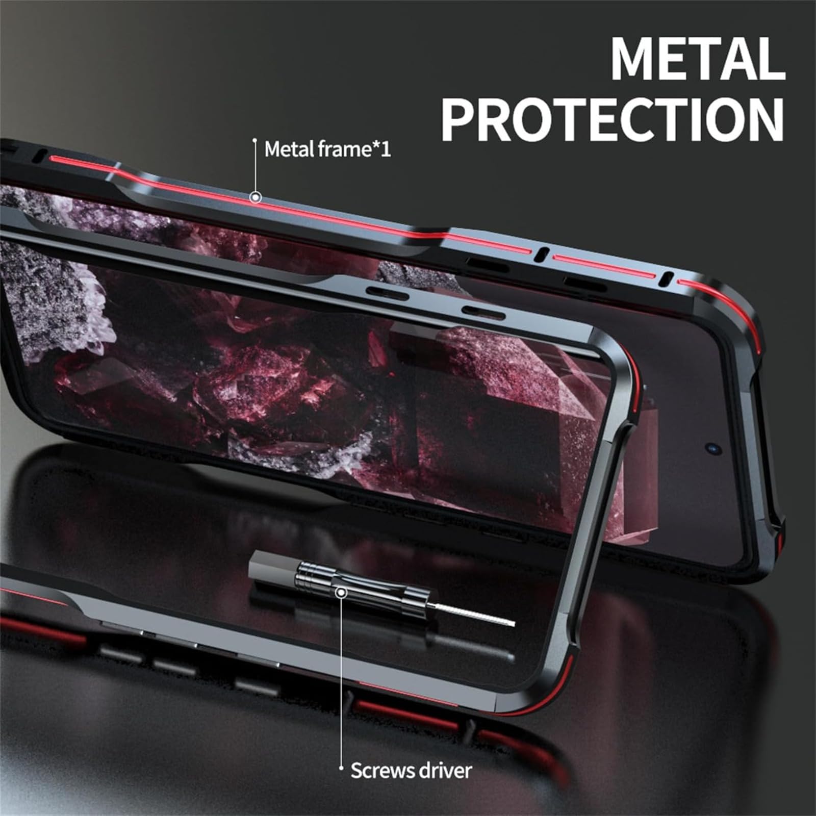 Coque Bumper Métallique pour Google Pixel 8, Cadre en Alliage d’Aluminium avec TPU Souple, Dos Ouvert pour Dissipation Thermique, Protection Fine des Bords avec Boutons Métal, Red