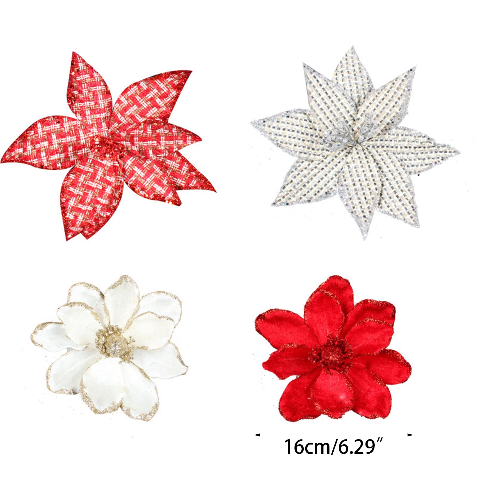 PANGBOER 6.3" Flores de Pascua de Navidad Artificial Glitter Poinsettia Adornos para árboles de Navidad Accesorios Florales Decorativos Flores Artificiales