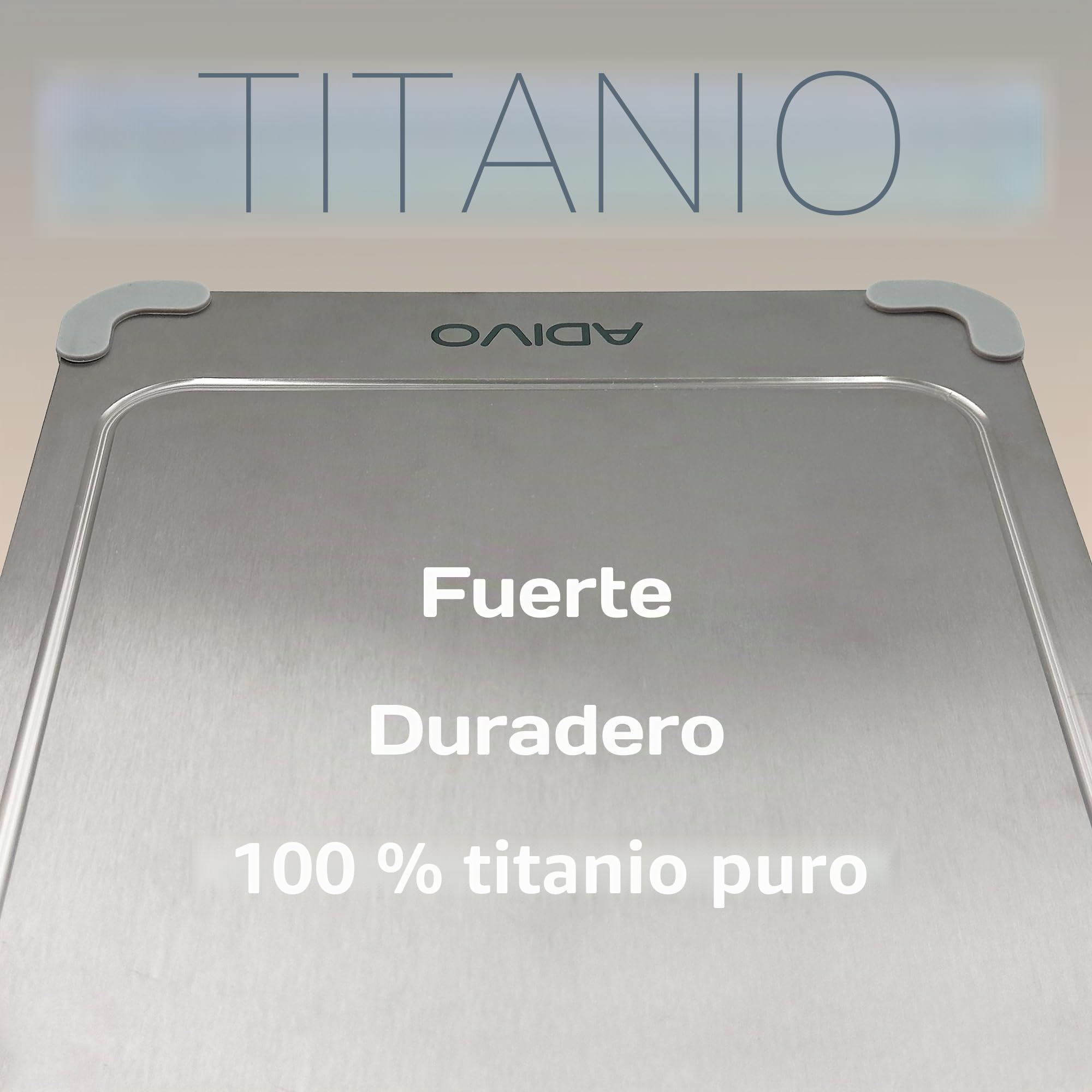 adivo tabla de cortar 100% titanio puro, doble cara, ultrafina y ligera, antibacteriana, fácil de limpiar, antioxidante, 39×28×0,15 cm, esquinas de silicona, ideal para camping y exterior