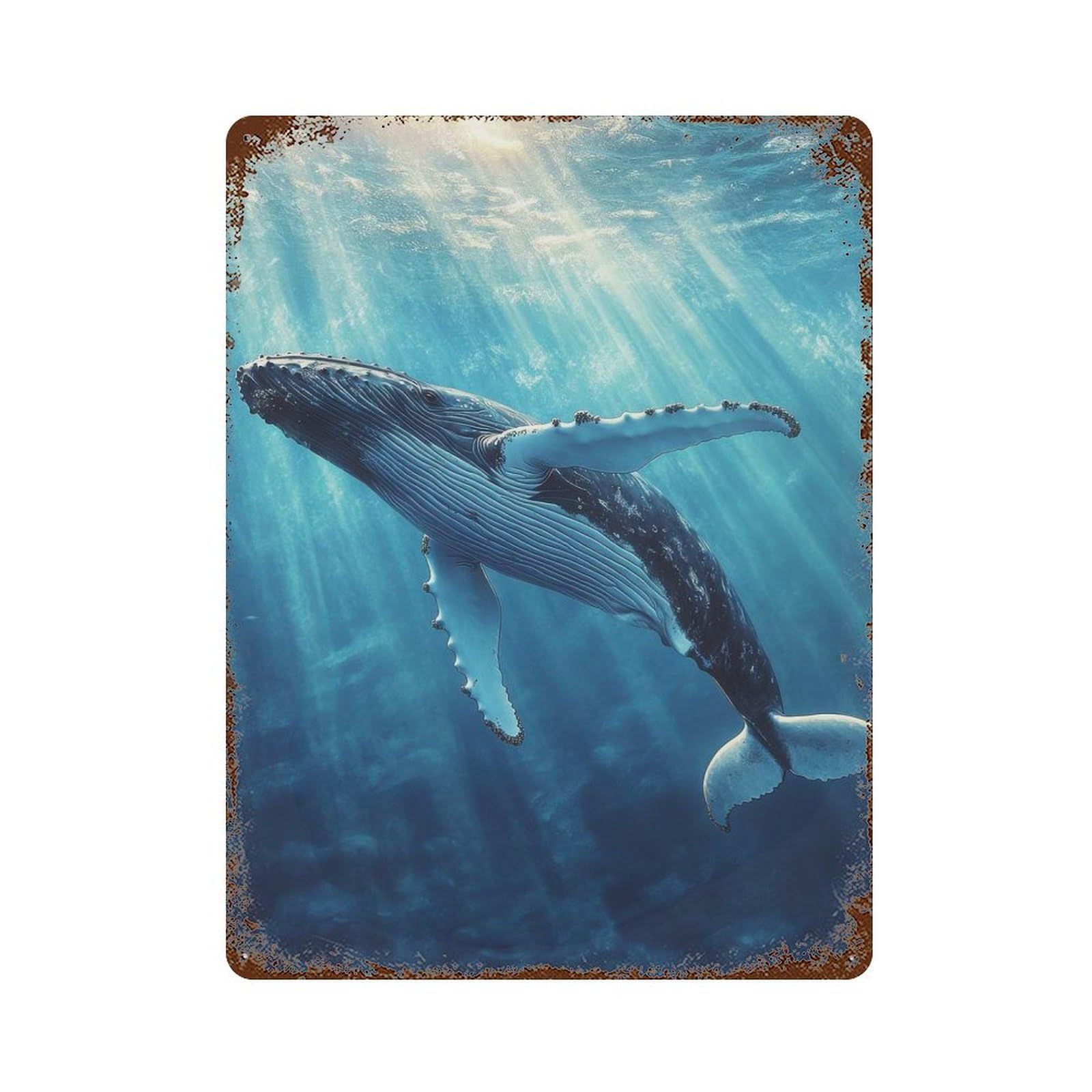 Humpback Whale Underwater Rusty Metal Tin Sign 15.7"x11.8", Classic Wall Plaque for Pub, Kitchen And Man Cave Decor