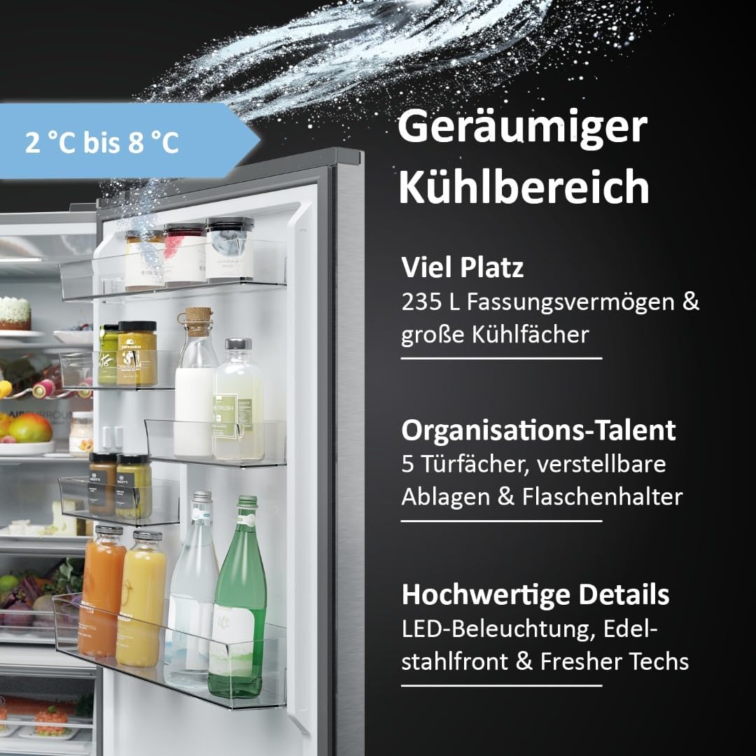 Haier Kühl-Gefrierkombination 3D 60 Serie 5 HTW5618DNMG | 1,85m, No Frost, Ergonomische Gefrierschubladen, Mit Gefrierfach freistehend, Fassungsvermögen 360L, Wi-Fi, Smarte Kühlfächer