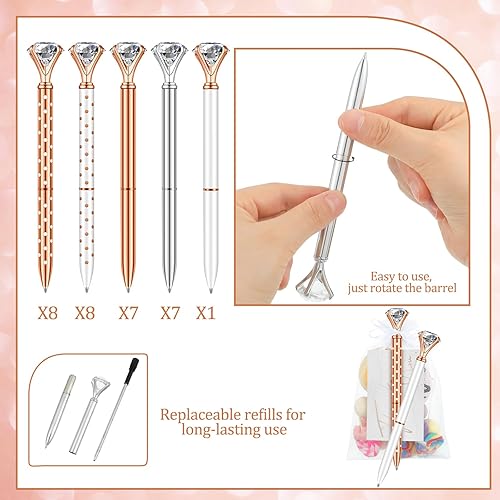 Miniatura 9 de Yeaqee Juego de 91 bolígrafos de diamante para despedida de soltera, 31 bolígrafos de cristal de boda, 30 bolsas de organza, 30 tarjetas, bolígrafo