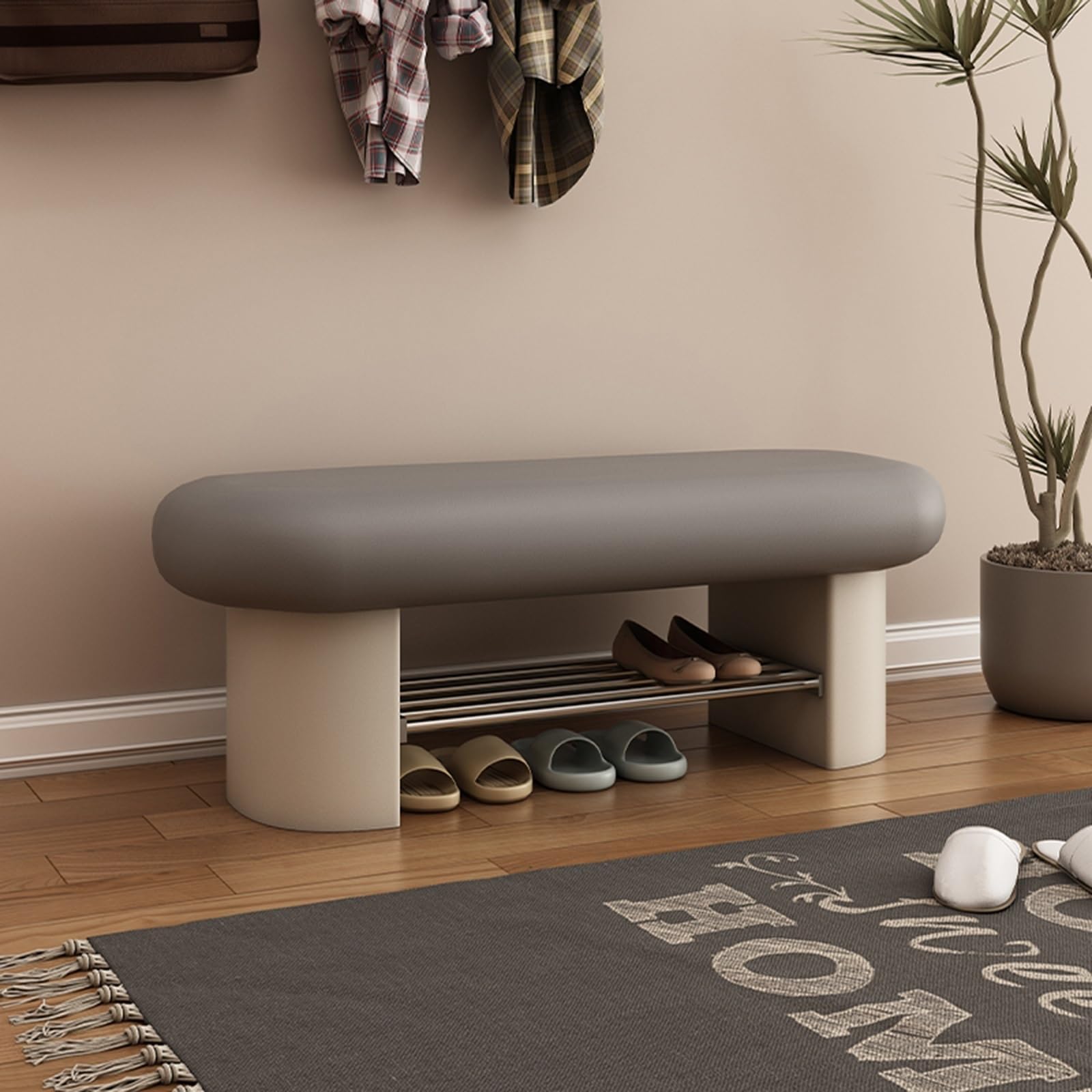 KLGFBDC Sofa Shoe Bench - Faux Leather Entryway Storage Bench, Multipurpose Shoe Rack Organizer for Entryway and Hallway