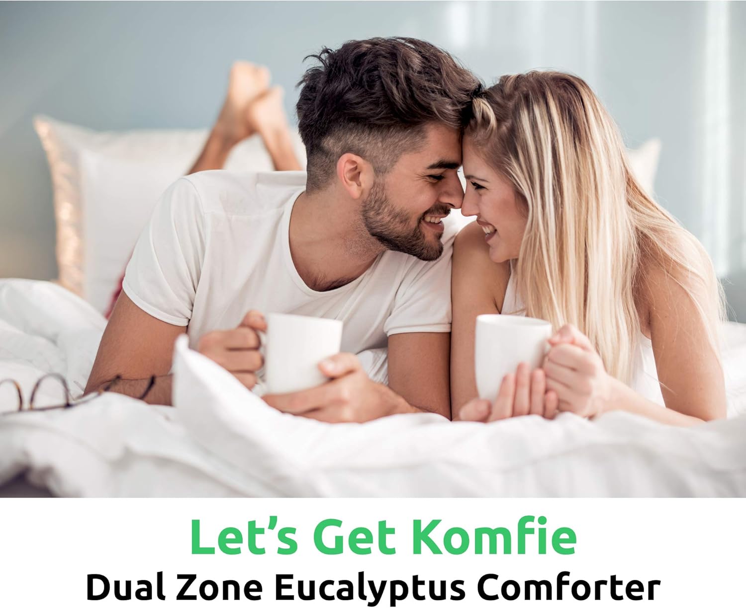 One-Day Sale: Up to 60% Off Komfie Eucalyptus Comforter for Couples - Dual Thickness Duvet Insert for Him and Her - Earth Friendly 100% Bamboo Comforter (Queen, White)