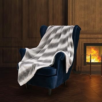 Super Soft Faux Fur Throw Blanket- Royal Luxury Cozy Plush Blanket use for Couch Sofa Bed Chair, Reversible Fuzzy Faux Fur Velvet Blanket 50 Inch x 60 Inch Grey Stripe