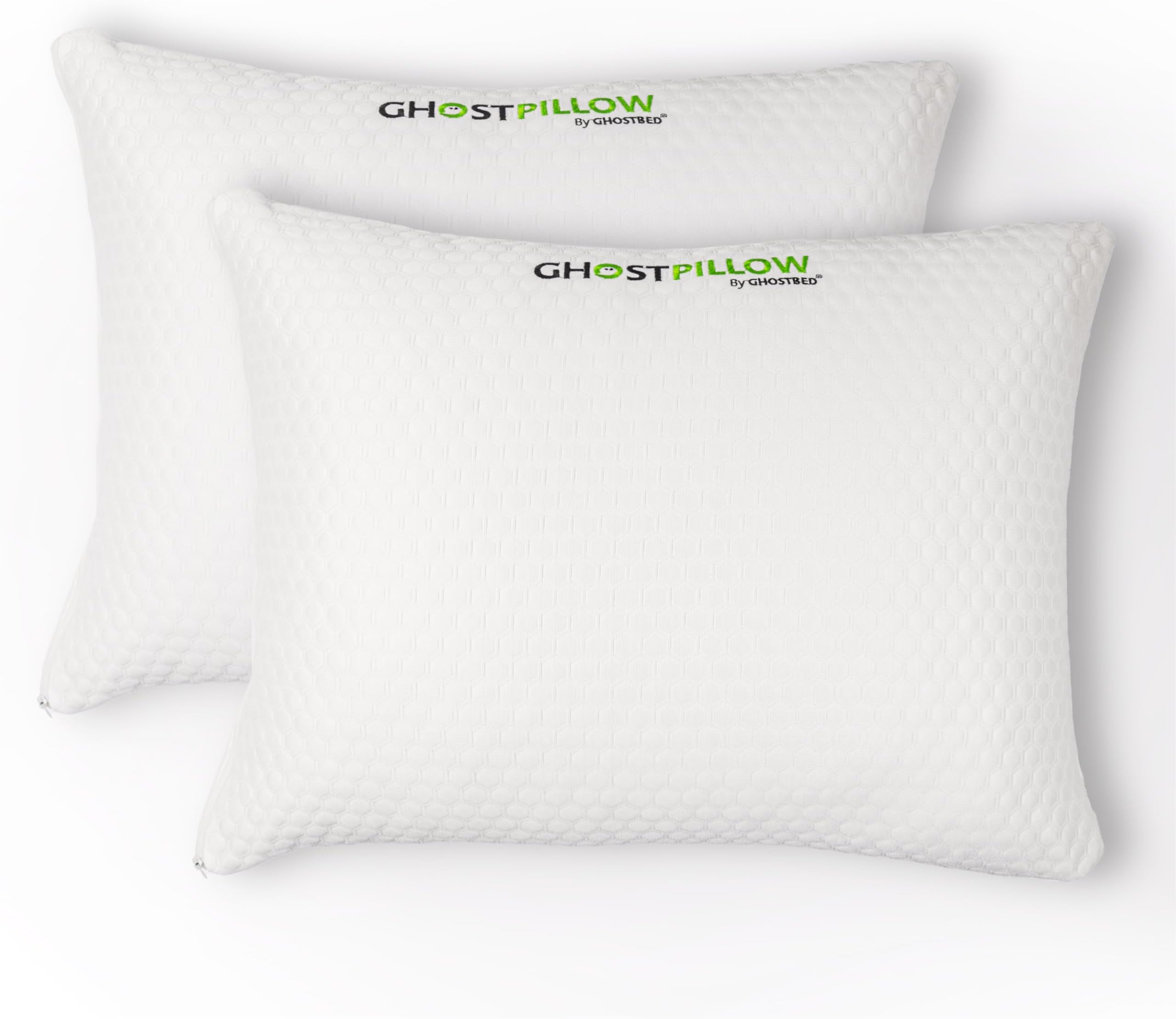 GhostBed Shredded Memory Foam Pillow with Adjustable Gel and Cooling Breathable Cover - Standard Size Shredded Pillows CertiPUR-US Certified 2-Pack