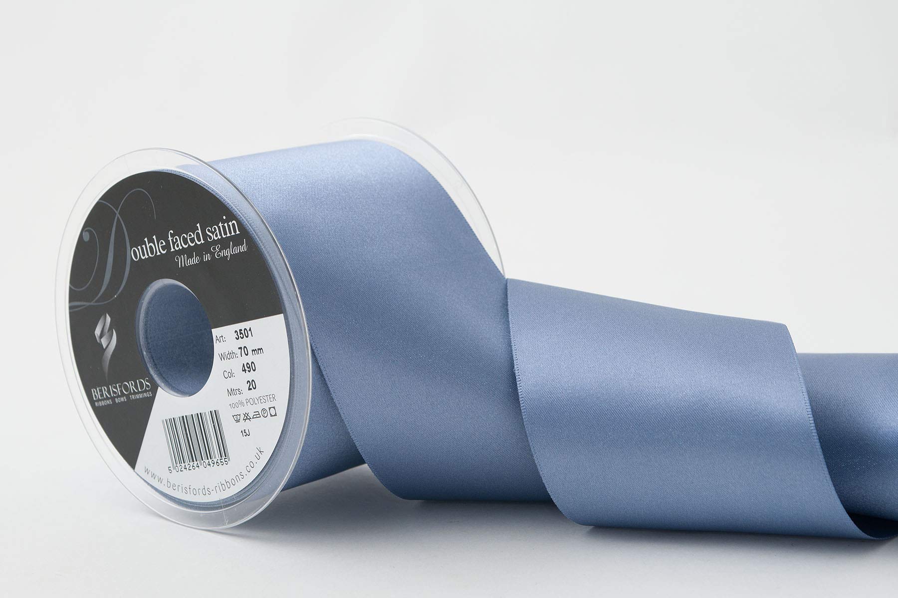 Berisfords Double Faced Satin Ribbon, Moonlight, 70 mm Width, 20 metre Length — image 1