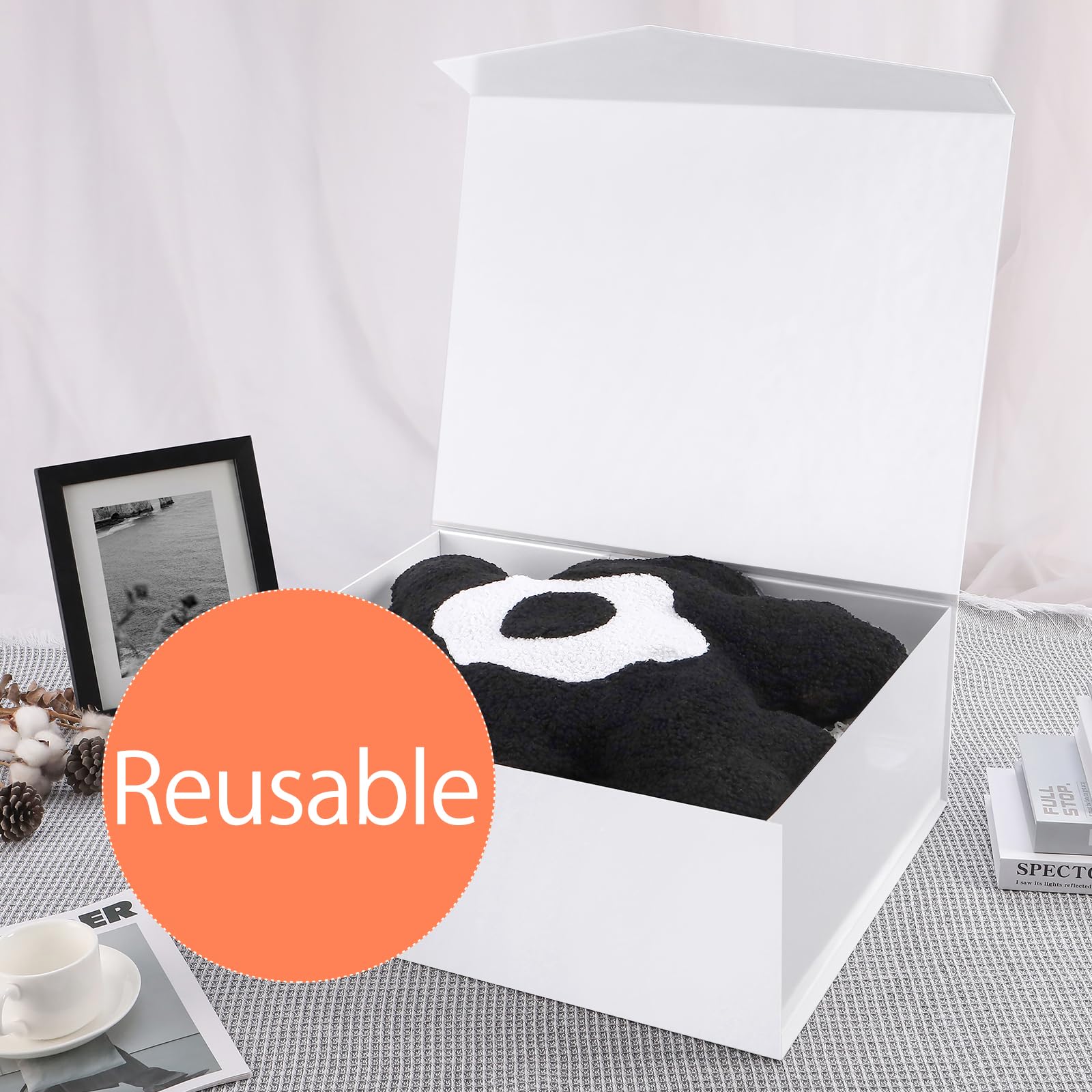 JINGUAN Grandi scatole regalo bianche con chiusura magnetica con coperchi per regali | Scatola regalo extra large con coperchio, scatola regalo gigante per vestiti e regali grandi, 50 x 40 x 17 cm