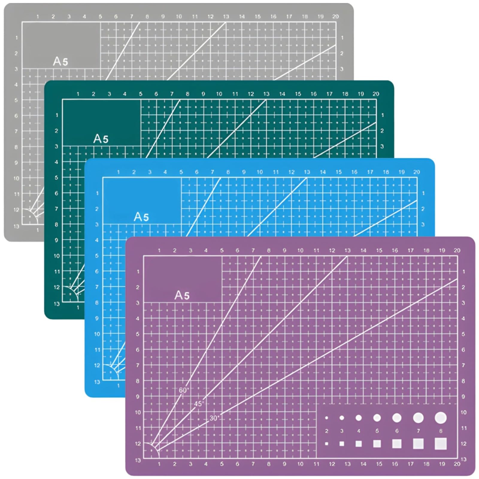 Four Pcs Self Healing Cutting Mats, A5 Cutting Mats with Grid Lines, Non-Slip Cutting Pad for Sewing Quilting Art Projects, 5.9 X 8.7 in PVC Craft Cutting Pad Set in Four Colors