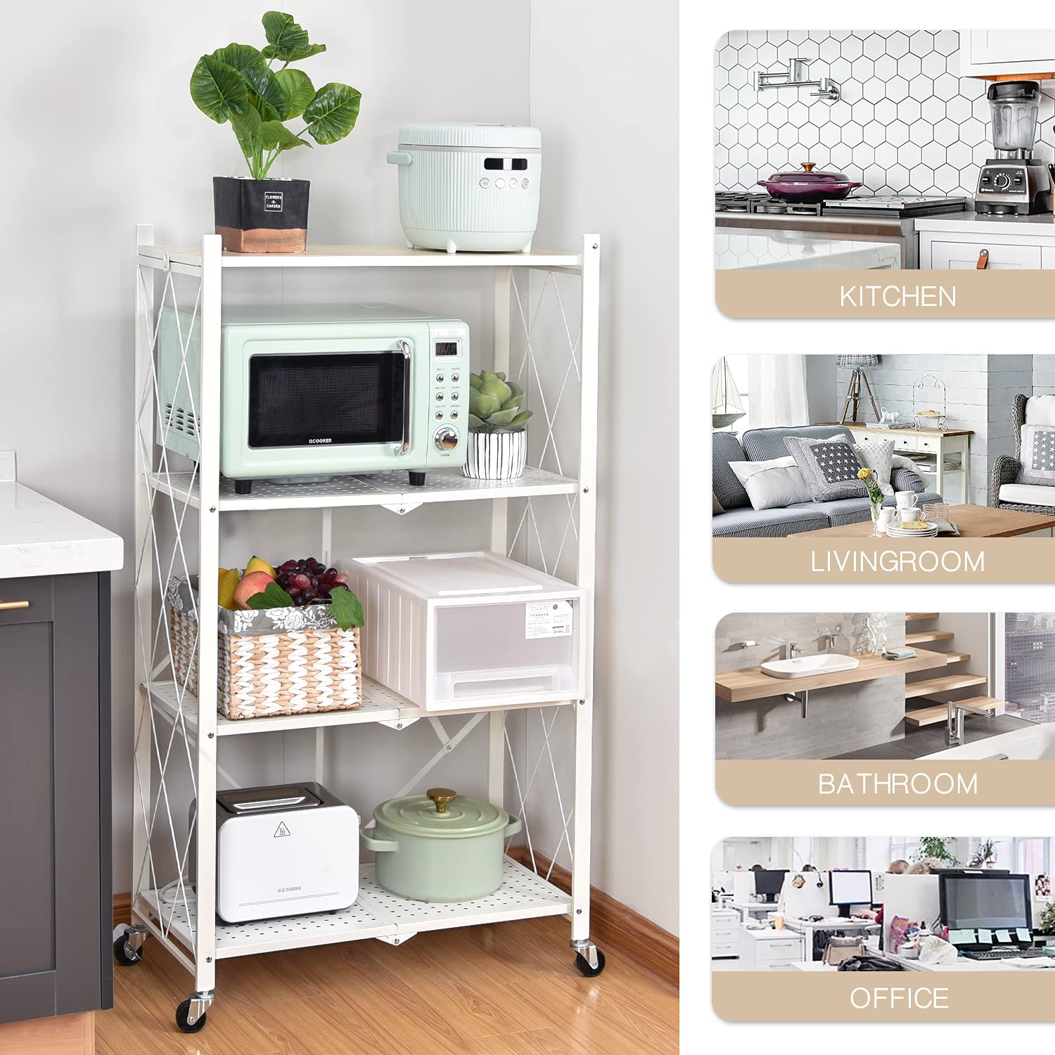 Buy TOOLF 4Tier Foldable Shelving Unit, Freestanding Metal Storage