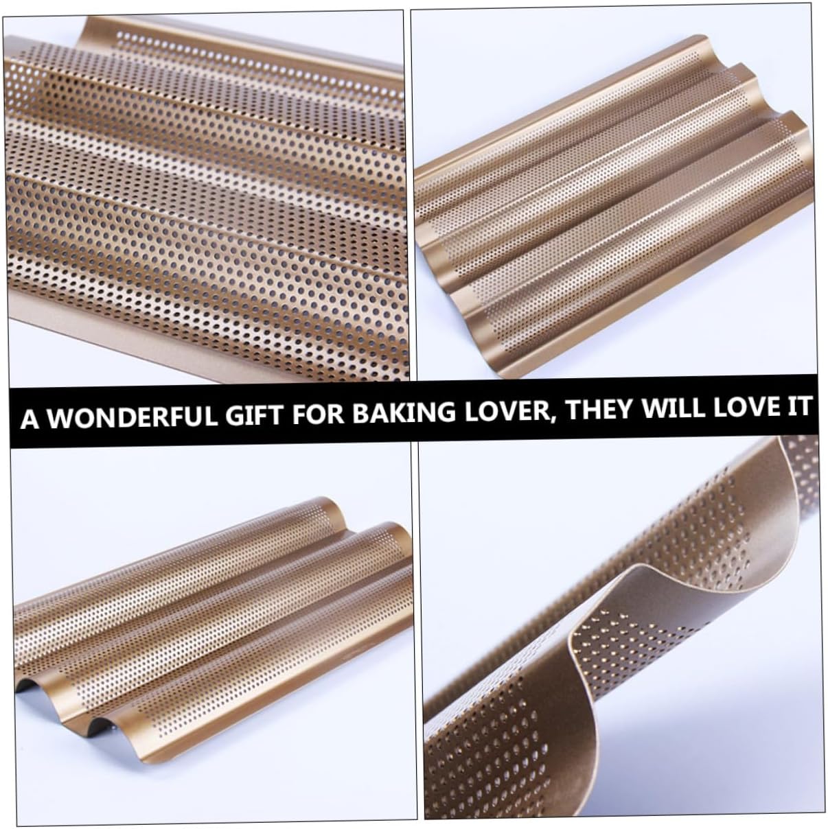 2Pcs Slot French Bread Baking Tray Non-stick Perforated Carbon Steel Loaf Mold for DIY Bread and Cake Baking Easy Demould for Oven and Freezer Use