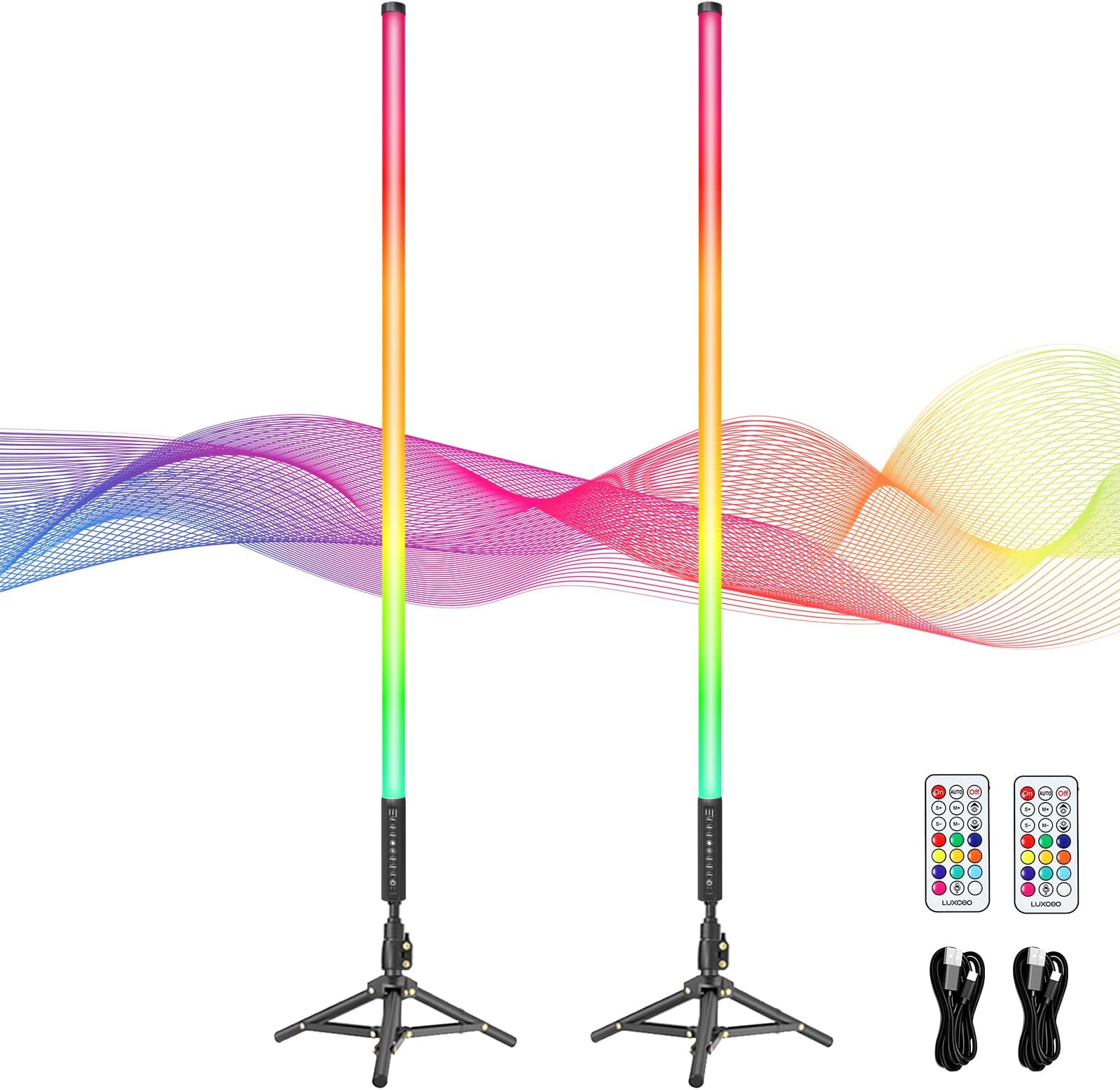 – LUXCEO Mood1 LED Video Light Stick, 120 cm, LED Handheld Photography Light Dimmable and Memory, Integrated Battery, RGB Photo Lamp for YouTube, TikTok, Game Streaming, Party Bar, Photo Lighting