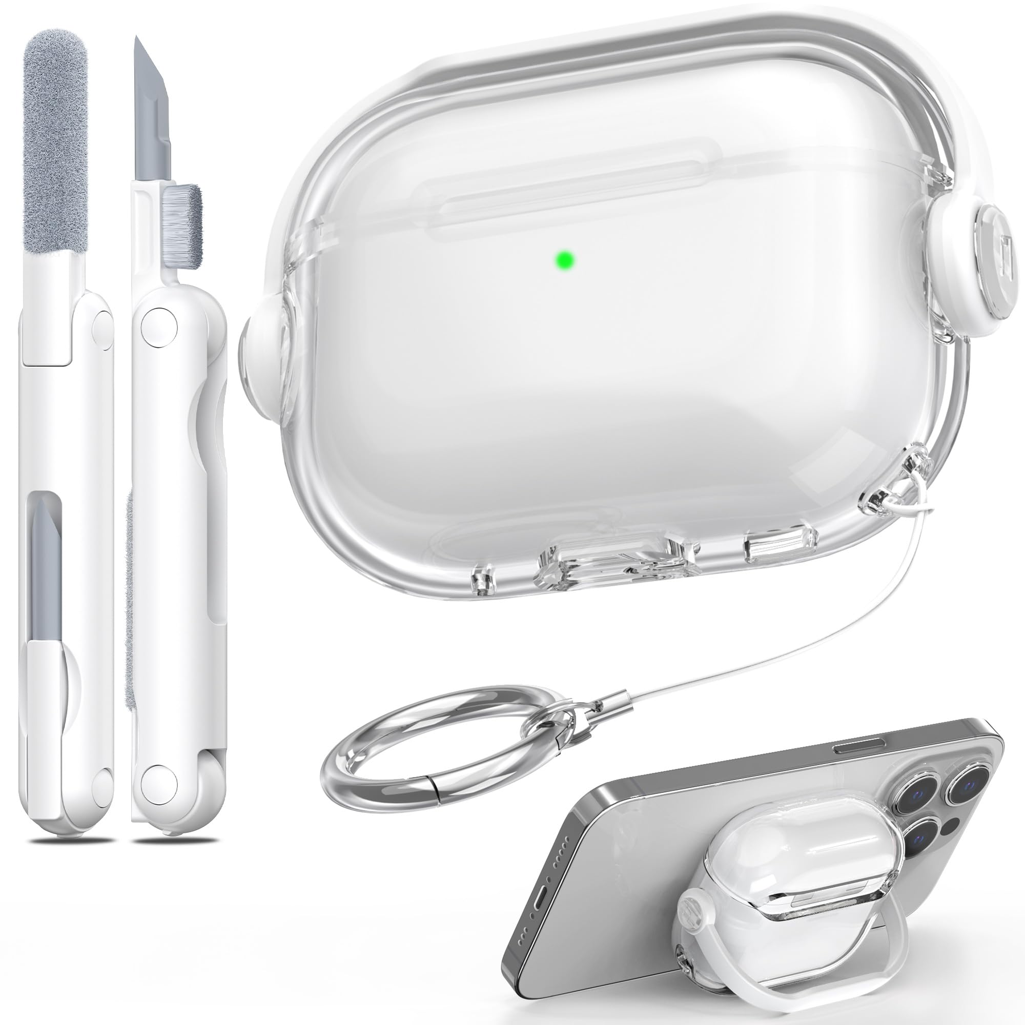 MHYALUDO for Airpods Pro 2nd/1st Generation Case Cover, Compatible with Airpods Pro Case 2nd Gen USB C Charging Port, Clear Soft Transparent Military Grade Shockproof Cover, Clear White — view 32
