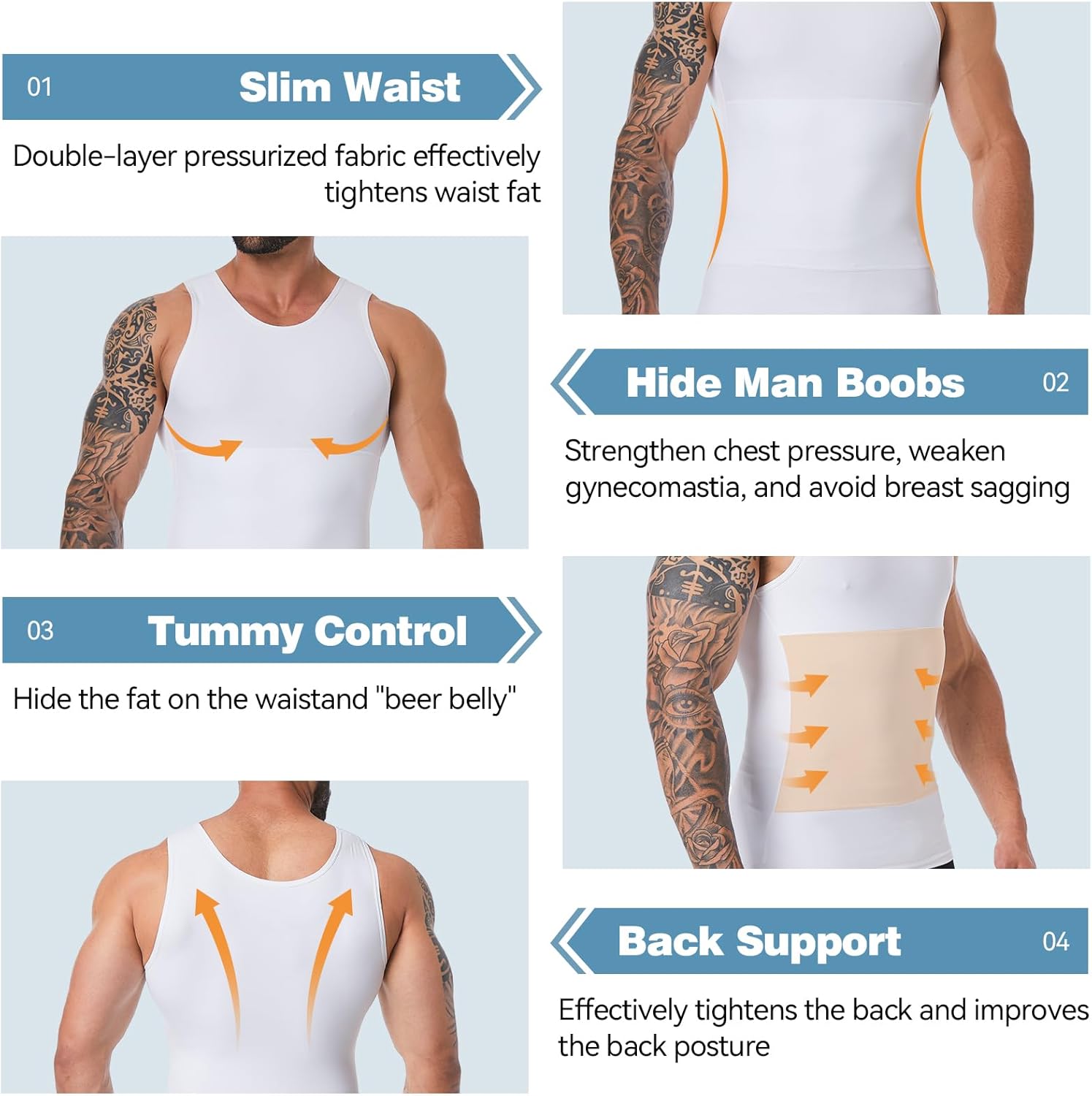 Mens Body Shaper, Compression Shapewear Vest Slimming Undershirt Tank Top, Tummy Control Chest, Hide Gynecomastia - Image 2