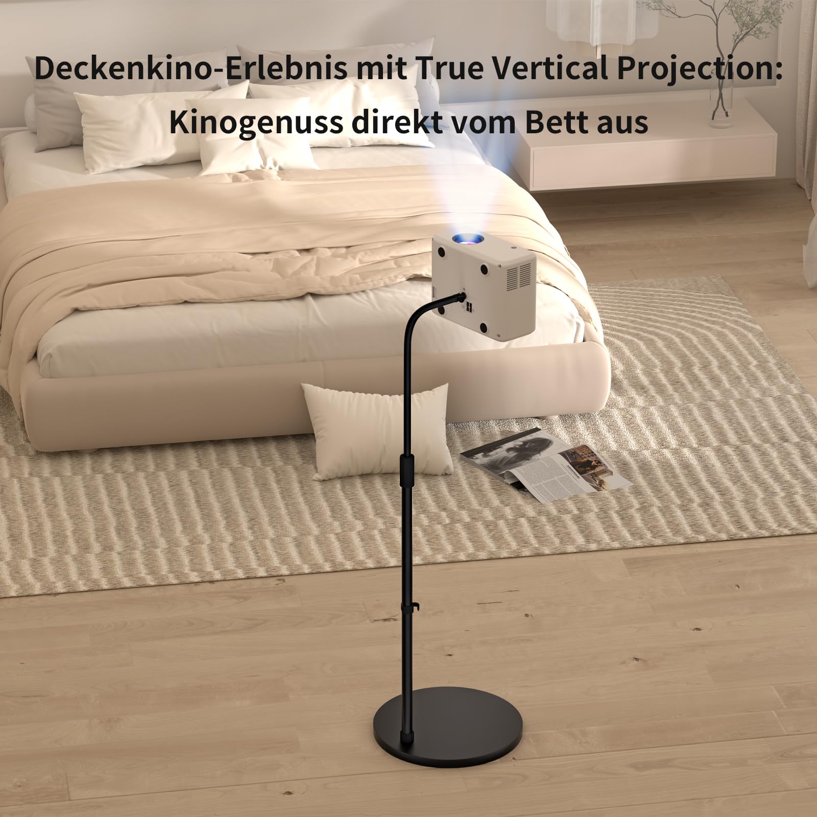 VISULAPEX 360°Beamer Ständer, L-Form Versteckter Beamer Halterung 80cm -145cm Höhenverstellbar, Tragkraft bis zu 10kg Mini Projektor Bodenhalterung Kompatibel mit Kameras, Handyhalterungen Webcams