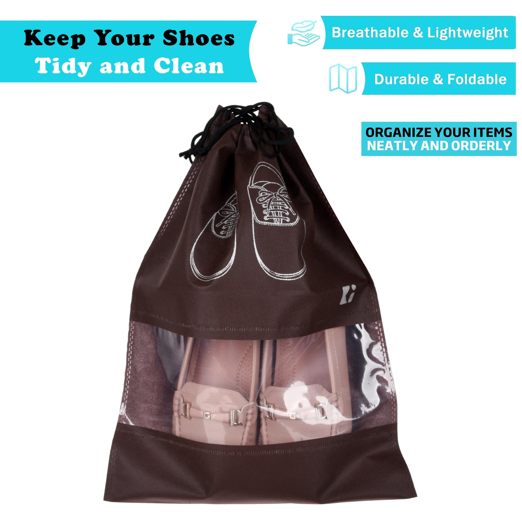 Kuber Industries Confezione da 6 sacchetti per scarpe | Borse per scarpe da viaggio | Borse per scarpe in tessuto non tessuto | Set di organizer | Copertura per scarpe con finestra trasparente |
