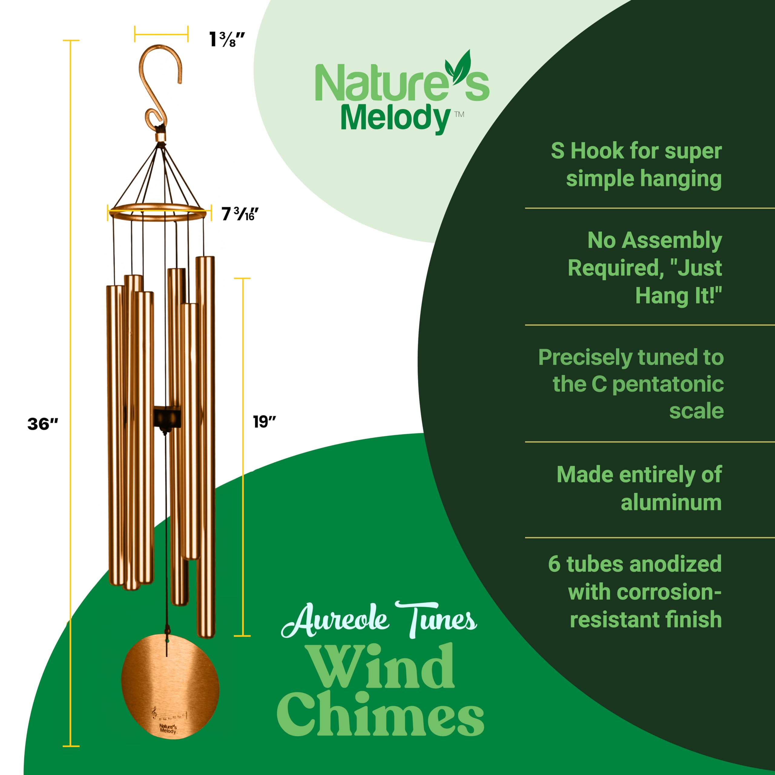 Nature's Melody Aureole Tunes Carillon en Bronze 91,4 cm