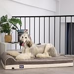 Laifug Mousse Orthopédique pour mémoire Extra grand lit de chien avec oreiller et liner imperméable & Couverture lavable amovible & Conception intelligente (Grande)46 de pouce x28 de pouce x8 de pouce, gris)