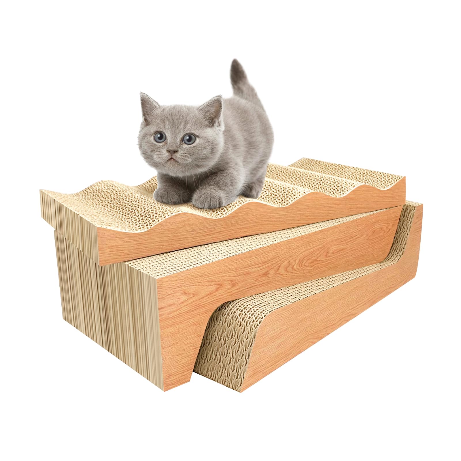 Juego de 3 almohadillas para rascar gatos corrugados para cama y salón que sobrepasan los arañazos para gatos en forma de onda, cartón reversible para muebles, incluye