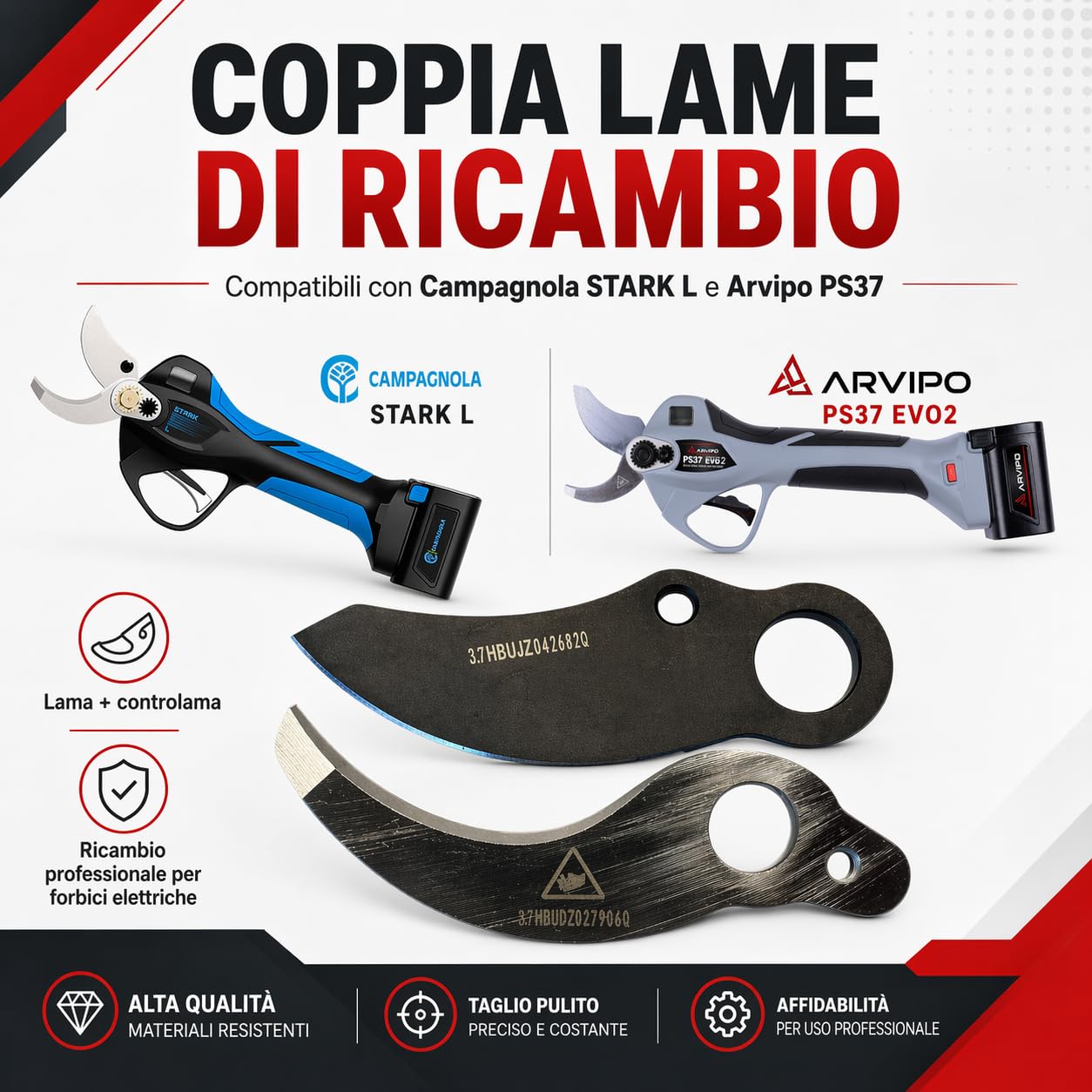 Falco Lama in Acciaio Teflonato e Controlama in Acciaio di Ricambio per Campagnola Stark L e Arvipo PS 37