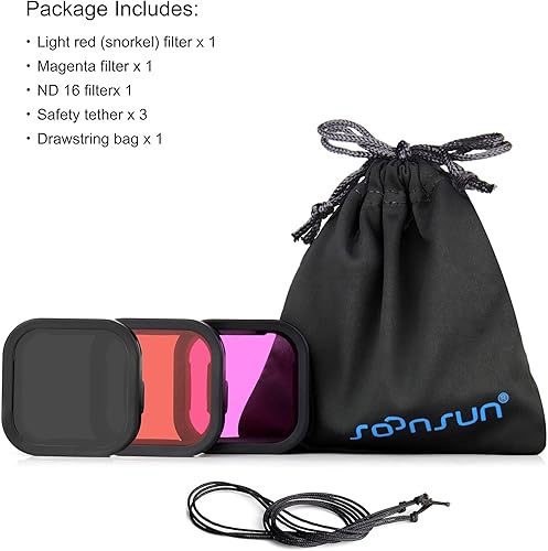 Miniatura 8 de SOONSUN Paquete de 3 filtros de lente ND16rojo claromagenta para GoPro Hero 12 11 10 9 negro, densidad neutra y corrección de color Kit de filtro de