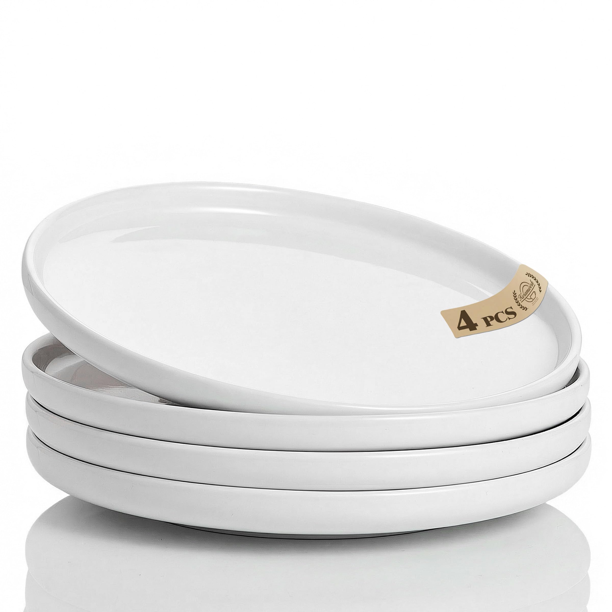 Speiseteller Groß 4er Set, Kuchenteller Weiss 25cm, Keramik Frühstücksteller, Flache Essteller für Salat, Pasta, Fleisch, Fisch