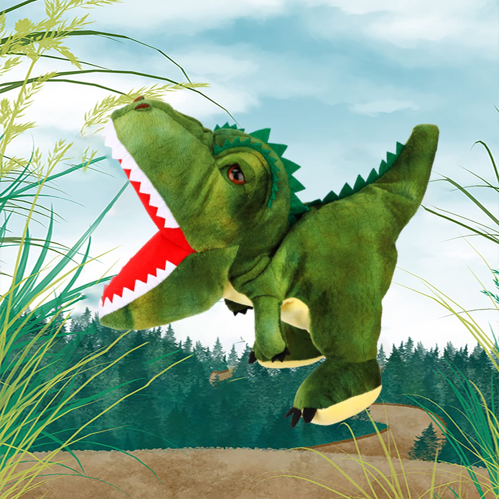 Easfan Plush Dinosaur Hand Puppet with Movable Mouth T-Rex Stuffed Animal Puppet for Imaginative Pretend Play Storytelling Gifts for Kids Boys Girls