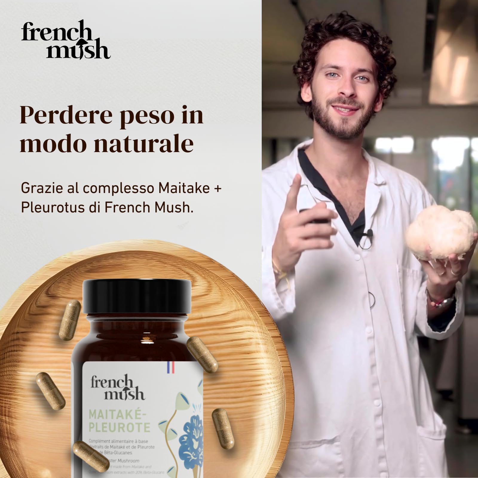 French Mush Duo Maitake & Pleurotus Bio – 56 Capsule Vegane - Digestione e Metabolismo - Estratti Concentrati 50/50 (20% Beta-Glucani) - 2 Capsule/Giorno - 100% Bio e Prodotto in Francia