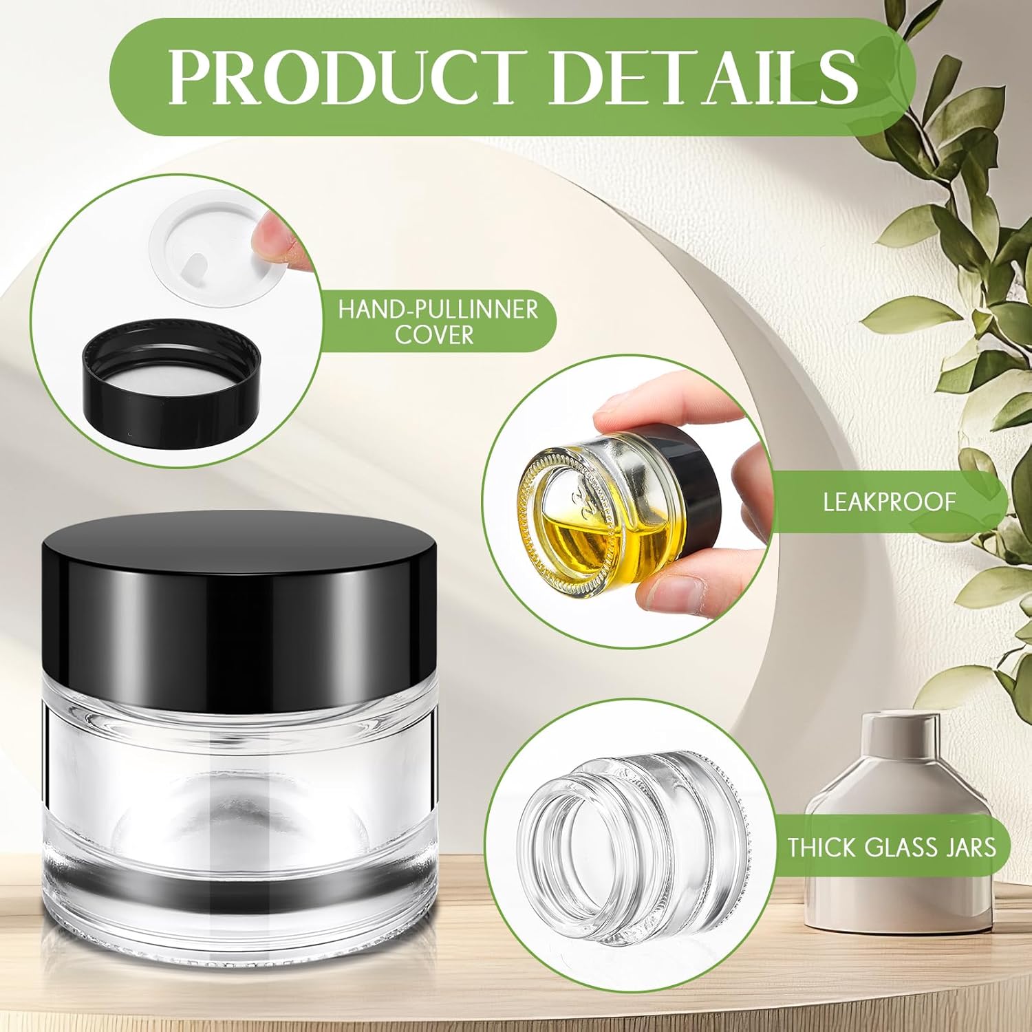 Norme 140 Pack 10ml Glass Cosmetic Jars with Lids, Refillable Sample Containers for Lip Balm, Cream, Lotion, Travel Size, Inner Liner, Wide Mouth(Clear,Plastic)