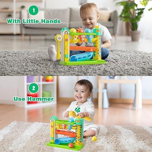 Miniatura 2 de Juguetes musicales para niños de 1 año, juguetes educativos de aprendizaje bilingüe con luz musical, juguete de gota de bola para niños pequeños de