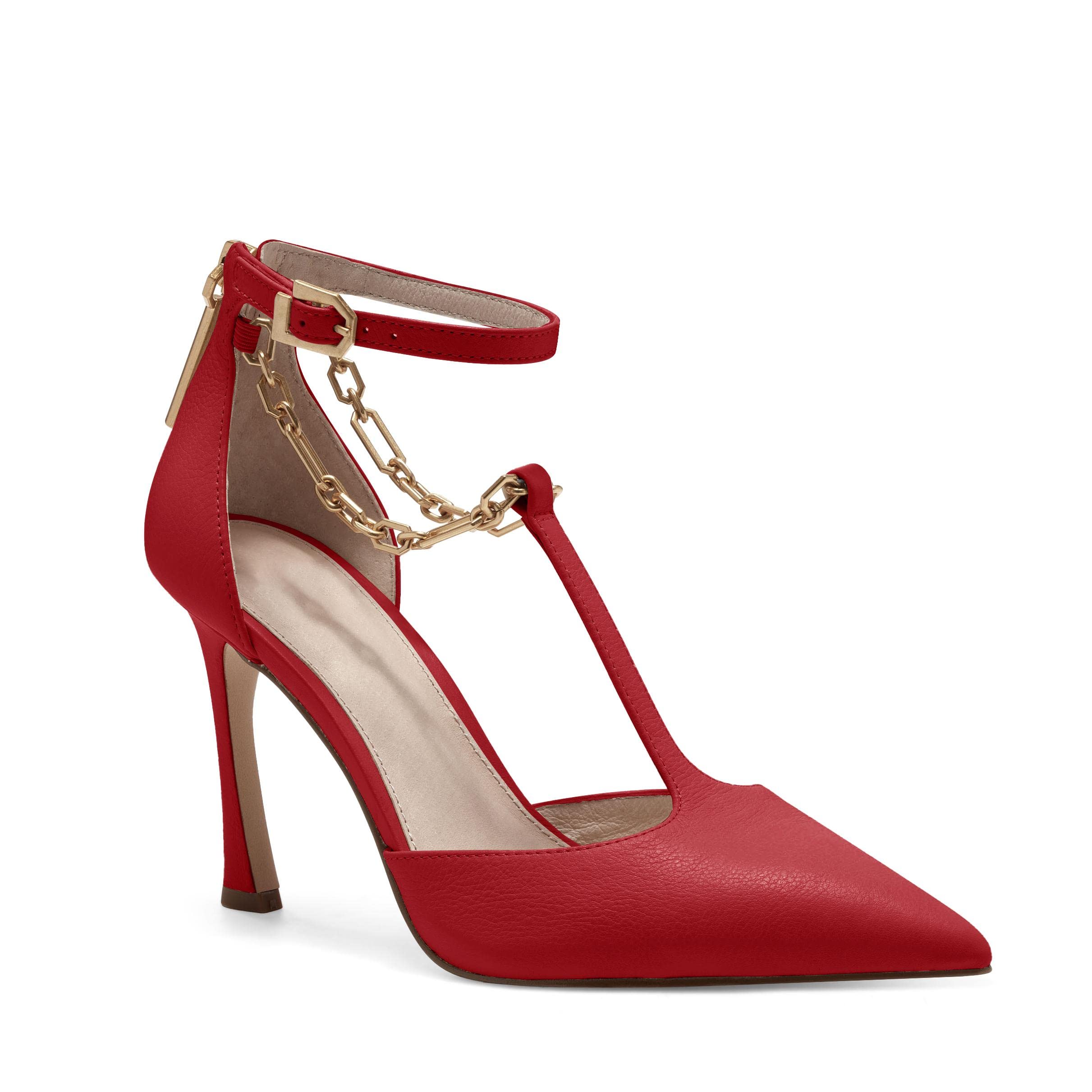 PiePieBuy Womens Ankle Strap Pumps Closed Pointed Toe TStrap Chain