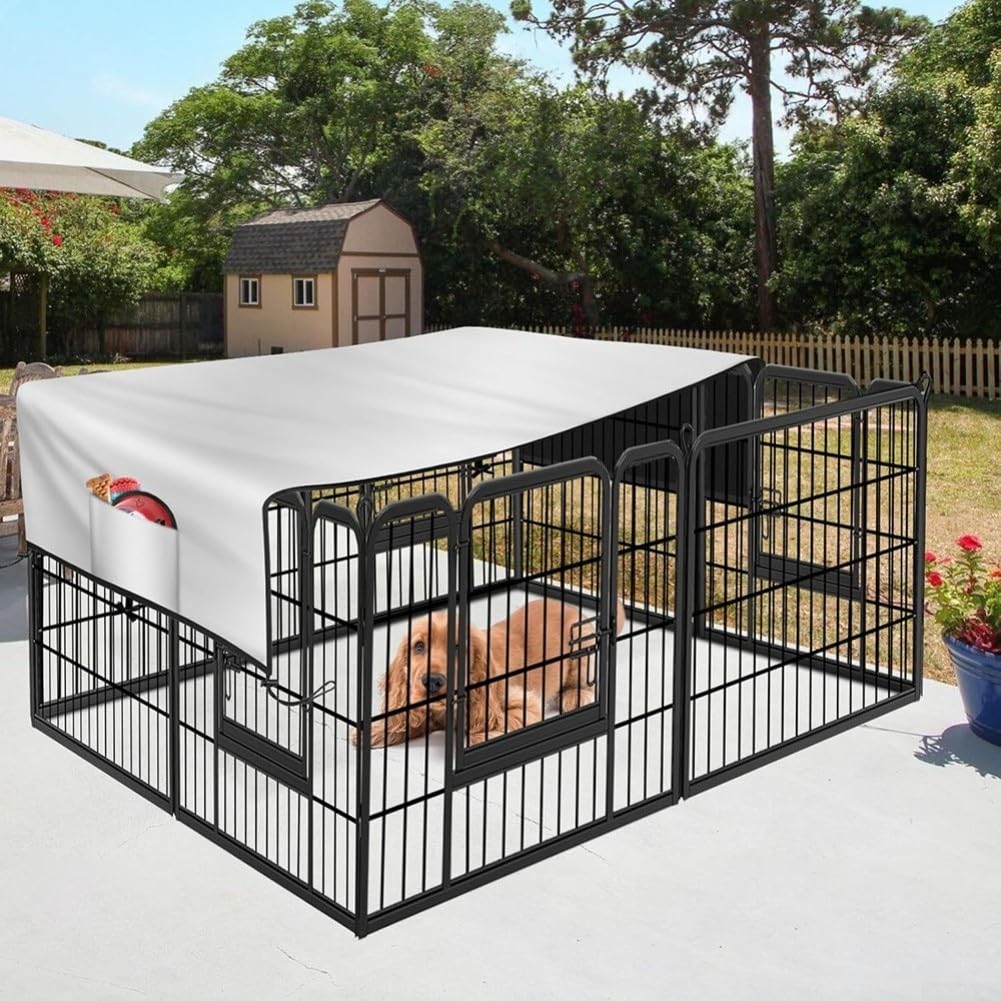 Sonnen- und Regenschutzdach für Hunde-Laufstall, passend für mehrere Paneele, mit stabilem Sicherungsgurt-Design (360 x 180 cm)