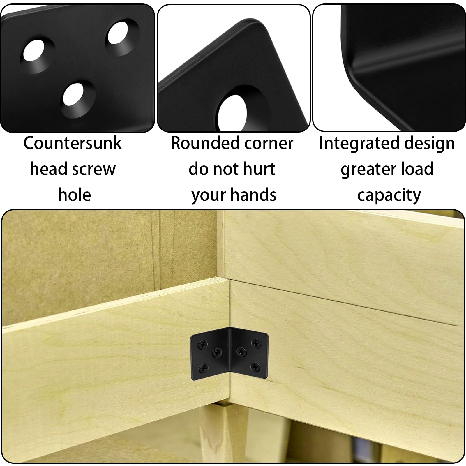 Boutihao 10 x Corner Brackets (40 x 40 x 40) Black Angle Brackets L 304 Stainless Steel Angle Reinforced Metal Braces with Screws Metal Corner Braces for Fixing Timber Repair Connector - Image 3