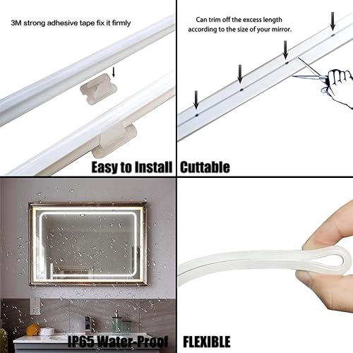 Miniatura 4 de Luz de maquillaje estilo Hollywood, luz de neón LED blanca de 10 pies 6000 K, tira de luces de control táctil regulable, para tocador de maquillaje