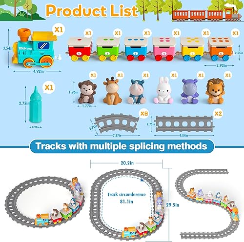 Miniatura 5 de Juguetes para niños de 1, 2 y 3 años, juego de tren eléctrico de animales de zoológico con música, luces y vapor, juguetes de aprendizaje