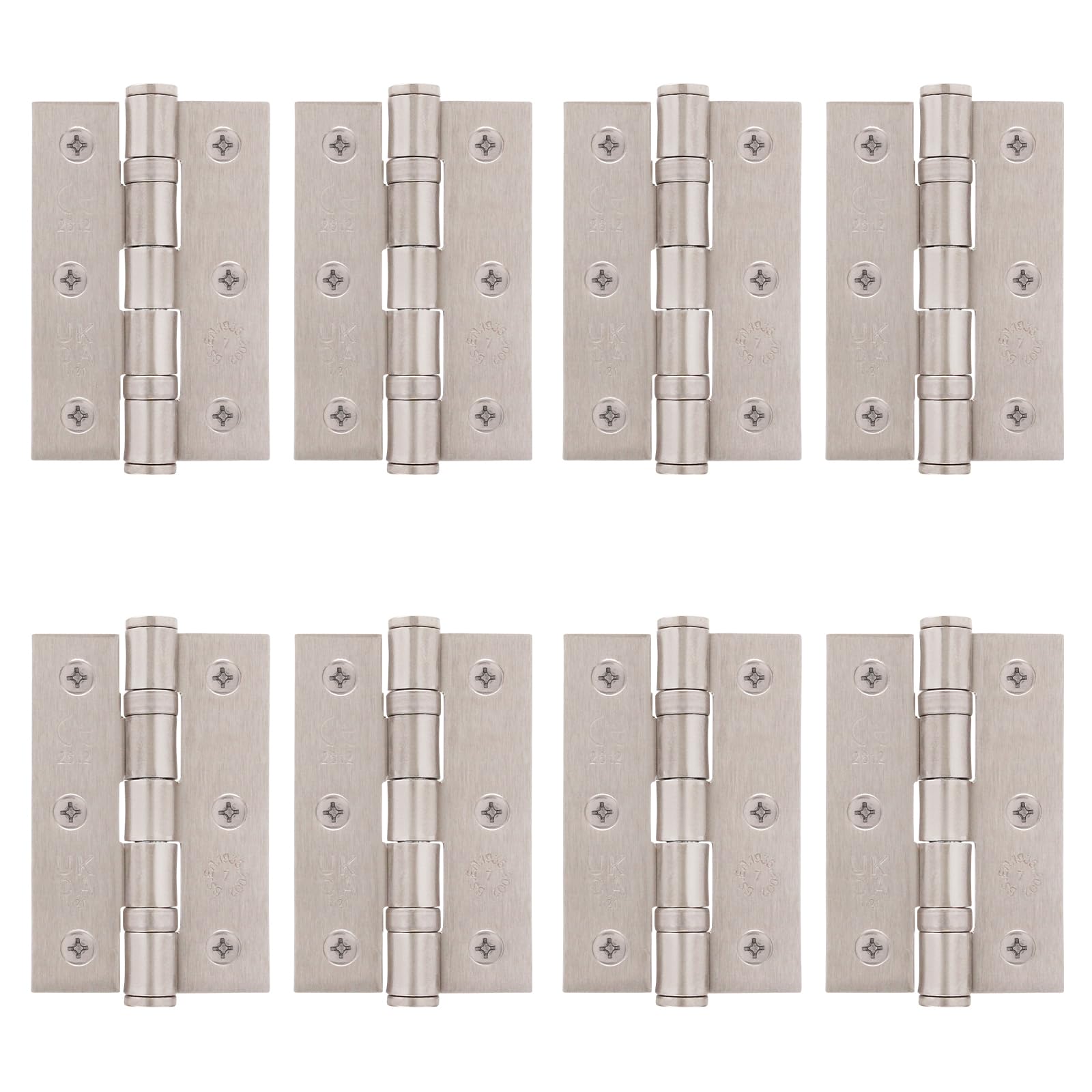 EAI Satin Door Hinges | 3 Inch / 76mm Satin Nickel Internal Fire Door Hinges | 4 Pairs