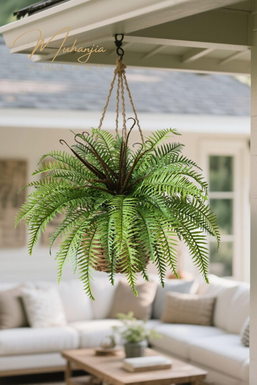 Muhanjia Polyester Artificial Boston Fern Bush,Set of 4,Fake Fern Hanging Plants UV Resistant that Look Real for Outdoors and Home Decor. (39" 4Pcs-Green)