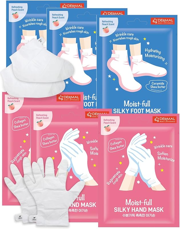 DERMAL Moistfull - medias sedosos para pies y guantes de mano, paquete de 6 unidades, para pies y manos secos, tratamiento de spa en casa, probado por dermatólogos, libre de crueldad, belleza coreana