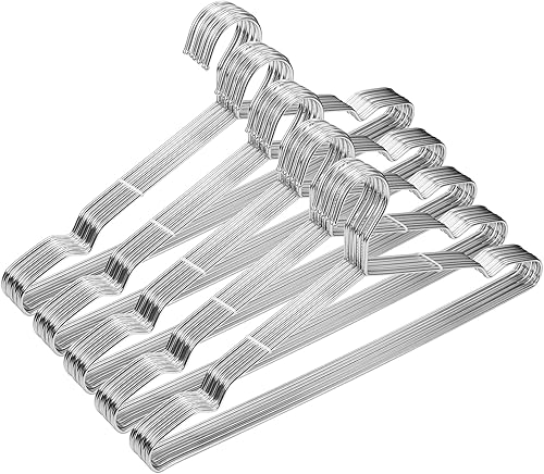 Percha para abrigos, paquete de 50 perchas de alambre con ranuras antideslizantes, perchas de acero inoxidable de 16.5 pulgadas