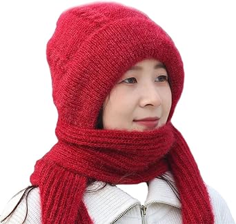 Hat and Scarf Set for Women UK Multifunction Integrated Ear Windproof Caps Scarfs Knitting Thick Warm Ear Guard Hat Hooded Scarf Solid Winter Knitted Hat Christmas Gifts Cooling Daily Essentials Sales