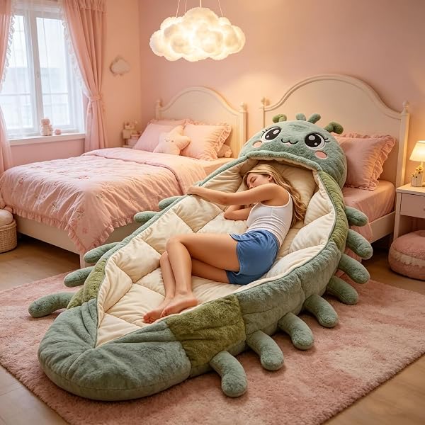 Hugging Caterpillar Sleeping Bags – Plush Cocoon Full-Body Lounger, Indoor Nap Pod, Pull Cord Hugging System, Cozy Reading Nest, Soft Convertible Sleeping Bag, Travel & Indoor Use - 4