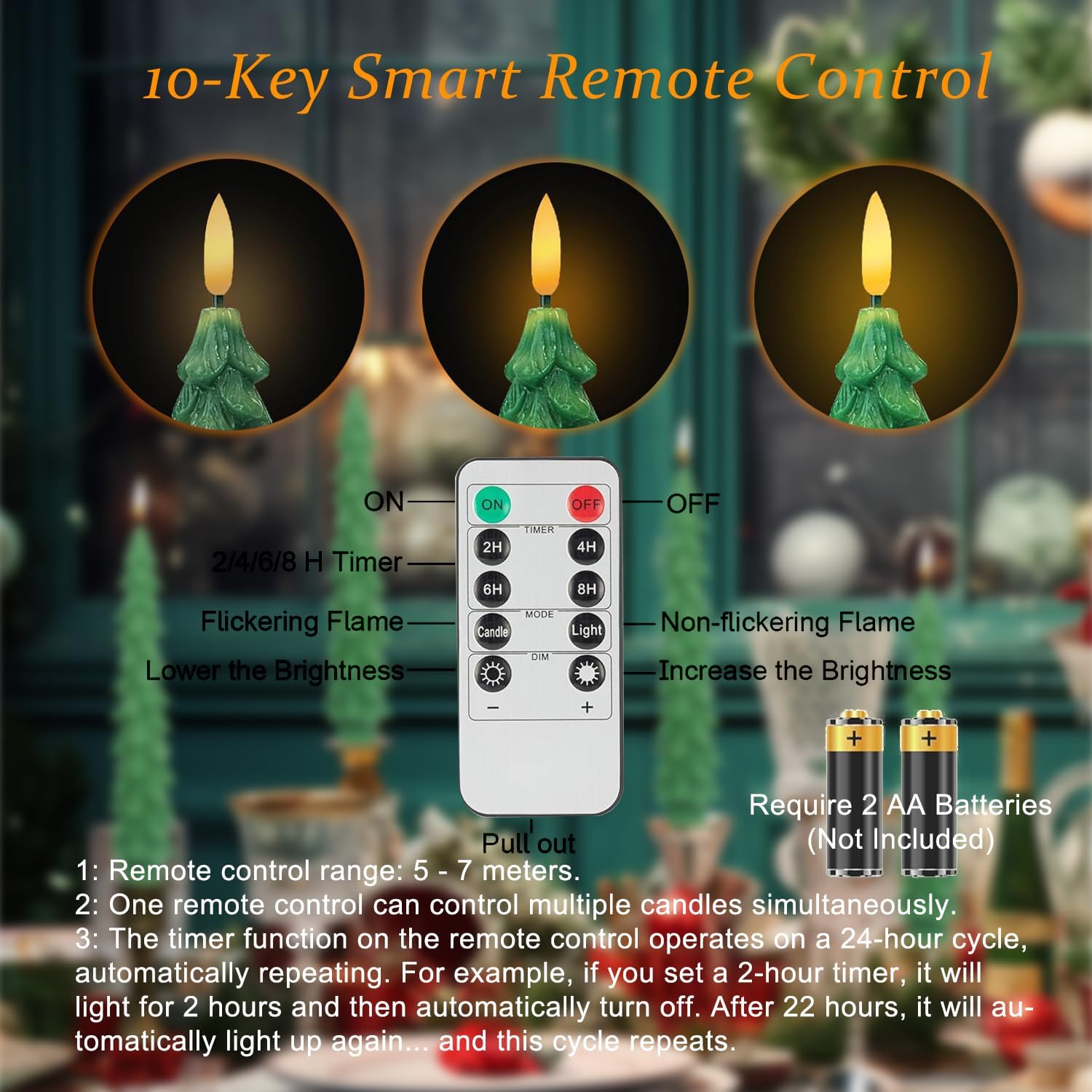 MAITREYA 6 Pcs Christmas Tree Candles with Remote, Flameless Taper Candle Flickering，LED Candles Battery Operated with 3D Flickering Flame Candlesticks Christmas Decor,Evergreen 9.8inch