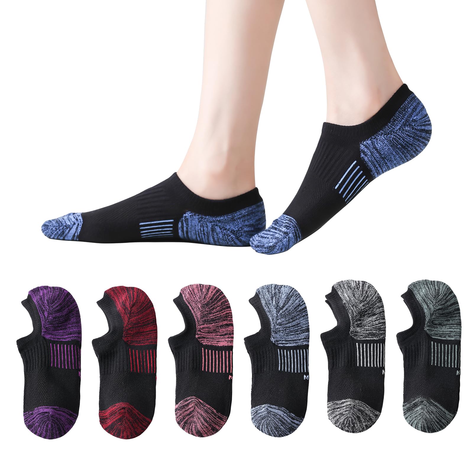 EPEIUS Thick No Show Socks for Women Athletic Ankle Socks Cushioned Running Low Cut Non Slip Footies 3/6 Pairs