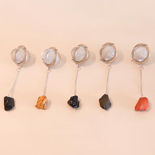 Miniatura 10 de Solo Therapy Infusor de té de cristal citrino, filtro de té de malla de bola de acero inoxidable, filtro de té de bola de citrino con gancho de