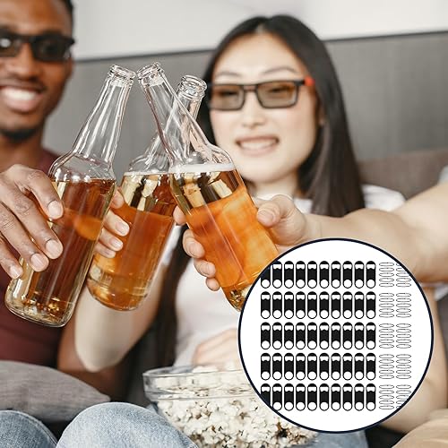 Miniatura 10 de Paquete de 10 abridores de botellas planos de acero inoxidable con llavero de 3.5 pulgadas, abrebotellas de cerveza de color negro, mini