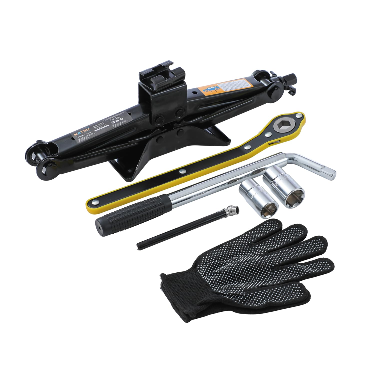 KATSU Tools Kit cric a forbice per auto, 2 tonnellate, per risparmiare manodopera con chiavi a capocorda, kit portatile per cambio pneumatici in custodia, ideale per riparazioni auto SUV